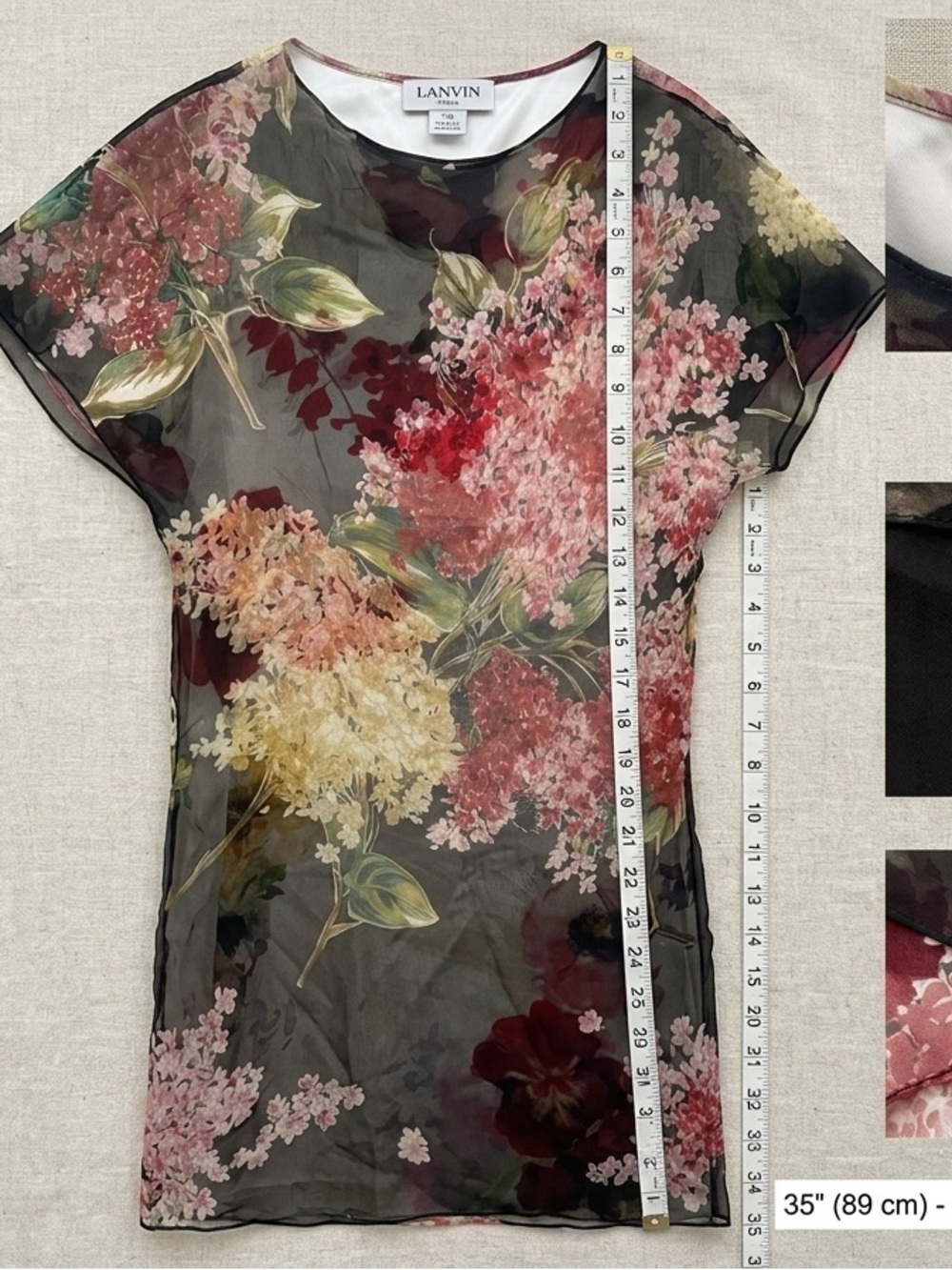 Lanvin Paris 100% Silk Floral Chiffon Sheer Dress / Tunic - France - Size 36